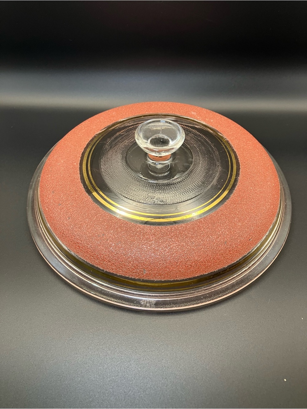 Vintage Fire King Glass Lid with Pink Textured Rim